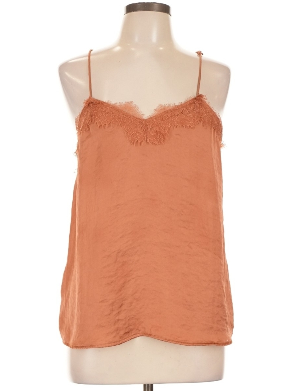 Nine West Silky Lace-Trim Cami Tank Top Rust Orange Sz M